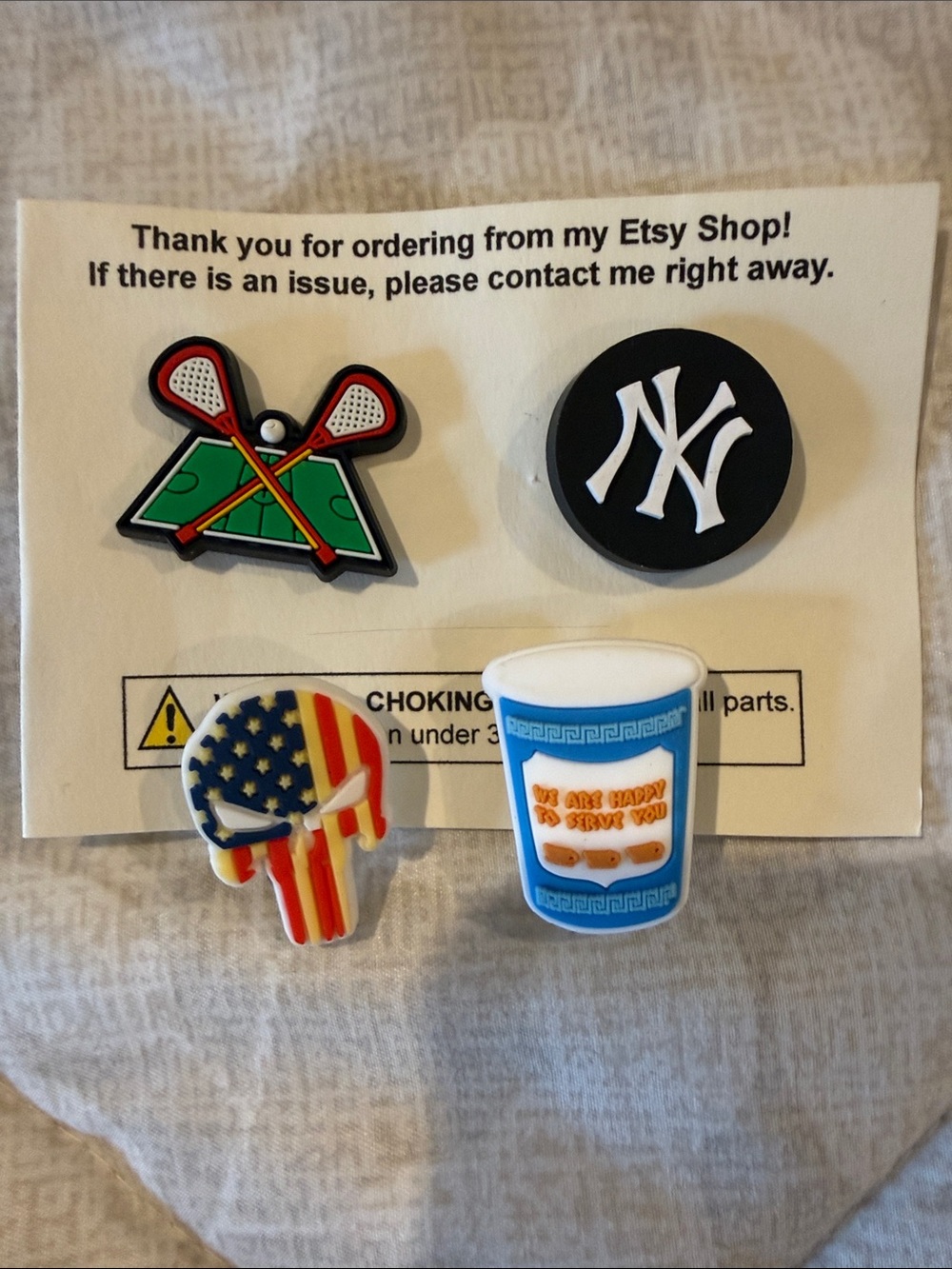 Bundle Jibitz NY Yankees, LAX, Ramen, Patriotic Shoe Charms Boys